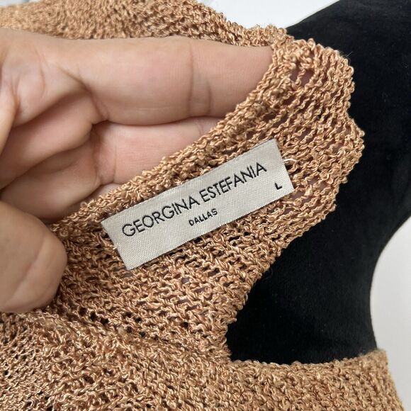 Georgina Estefania Dallas Knit Top Womens L Brown Rayon Fiber V Neck Made in USA - Picture 7 of 11